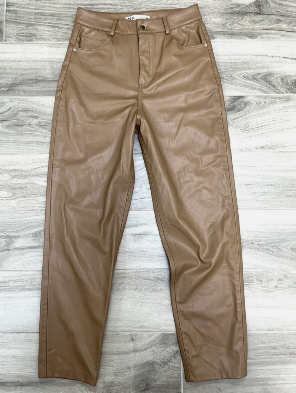 ZARA Tan Faux Leather Straight Leg Pants - Size 4 - NWOT